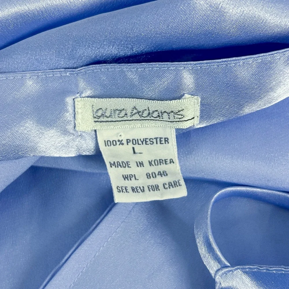 Vintage Laura Adams Baby Blue Satin Mini Slip Dress Large Coquette Sleepwear - Picture 5 of 5